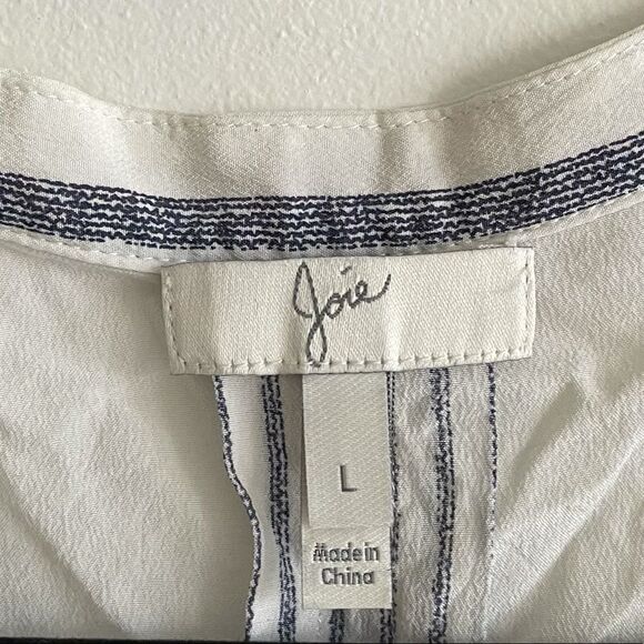 JOIE Silk Striped Popover Blouse Blue White L - Picture 10 of 10